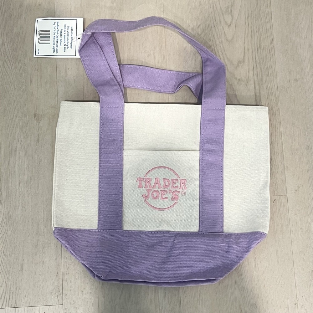 Trader Joe's Mini Pastel Canvas Tote Bag (Purple) NEW
